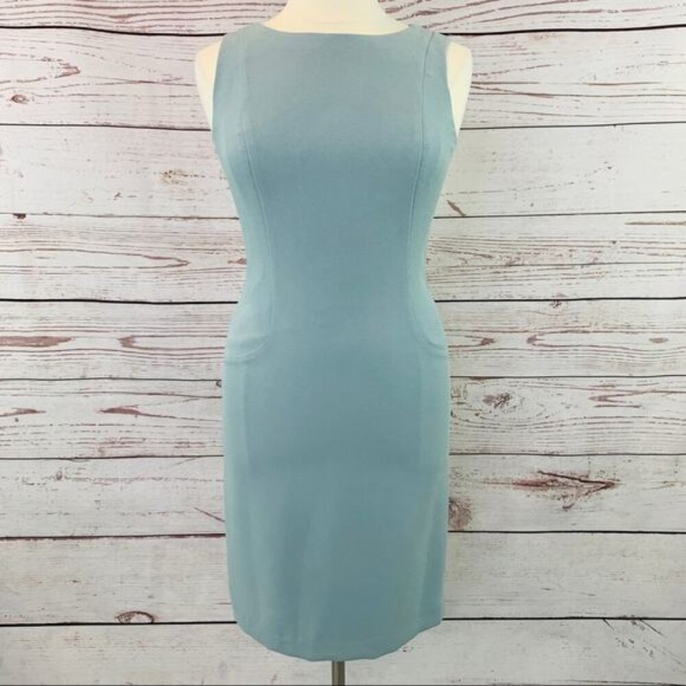 Talbots sage green sheath dress crepe like new
